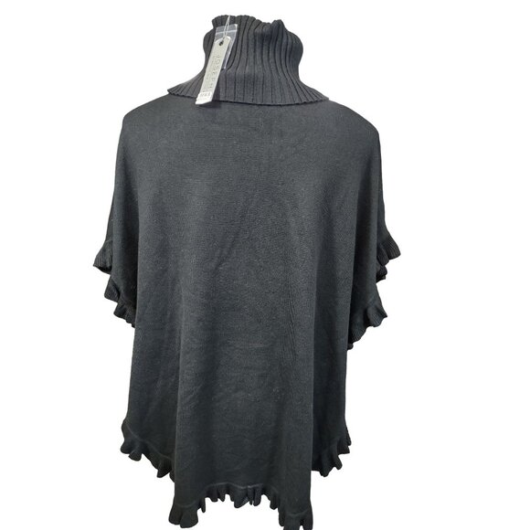 Joseph A Sweater Cape Black Ribbed Turtleneck Scalloped Pullover Womens Small - Picture 4 of 10